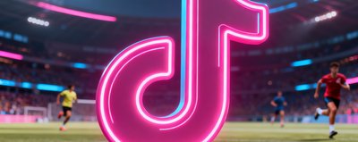 抖音体育平台Logo，音符与运动元素结合的设计以霓虹粉色呈现