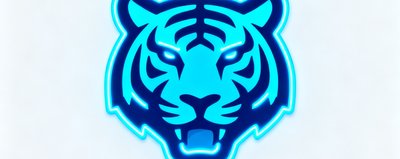 虎扑体育社区Logo，经典虎头图案以霓虹蓝色呈现